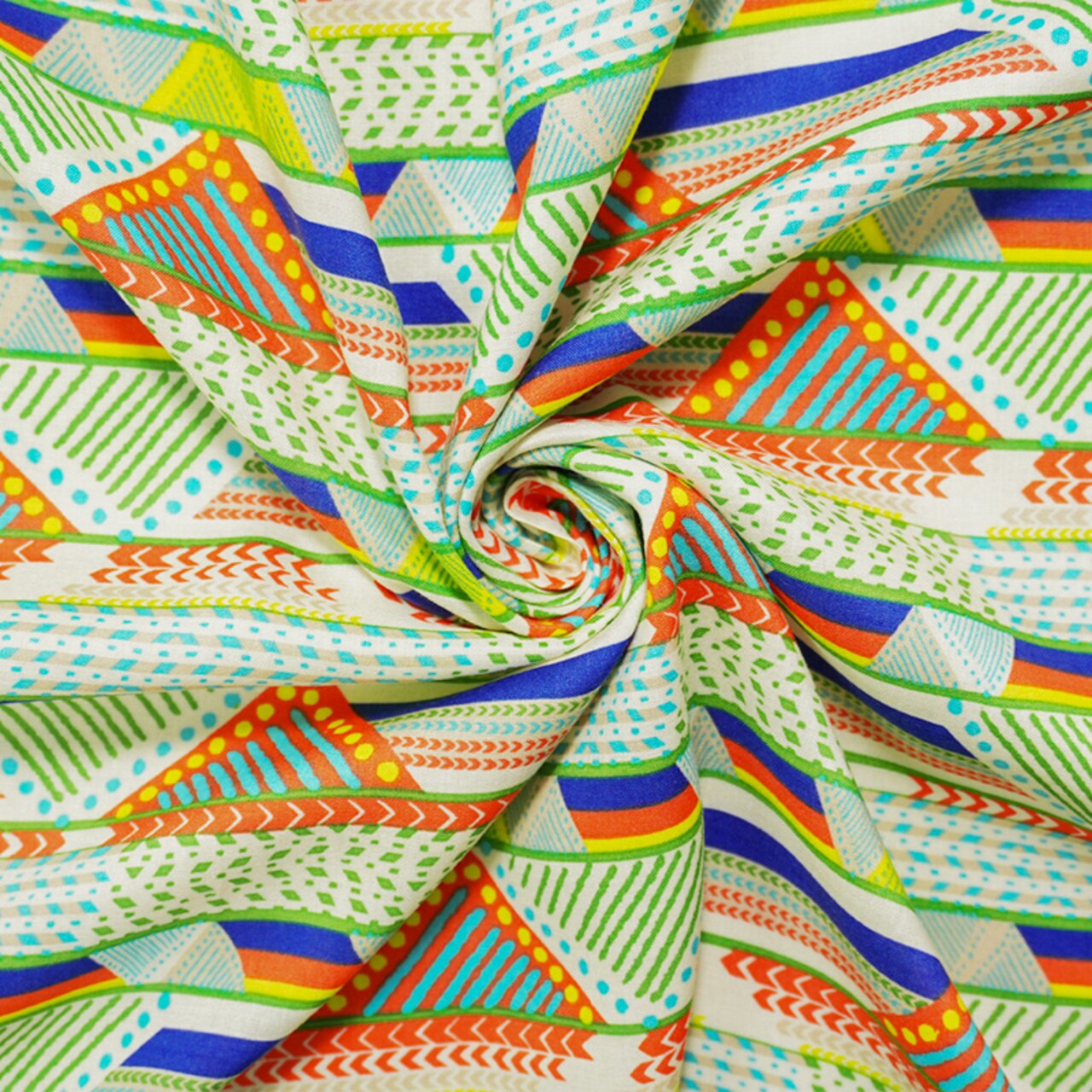Green-Ivory-Multi Rayon Geometric Printed Voile Woven Fabric By the Yard